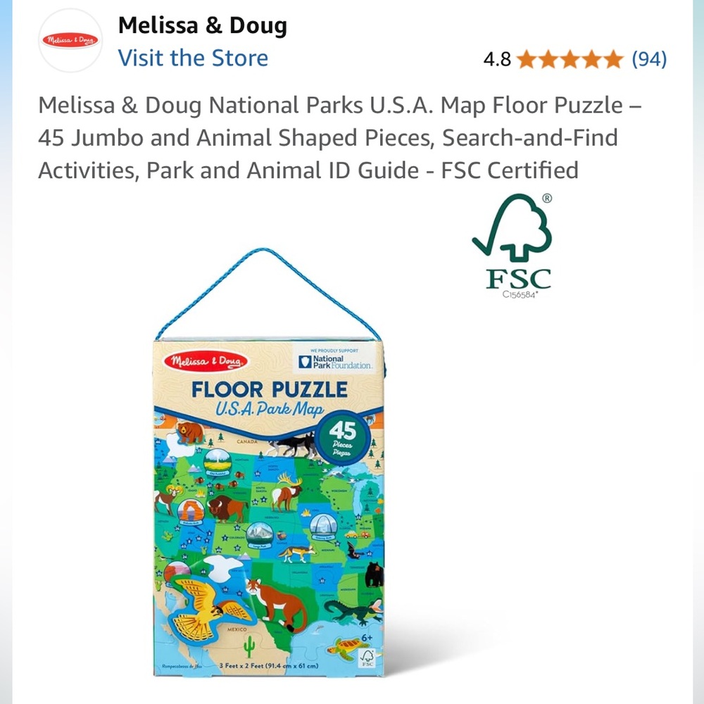❣️ Melissa & Doug National Parks U.S.A. Map Jumbo Floor Puzzle - Picture 3 of 7